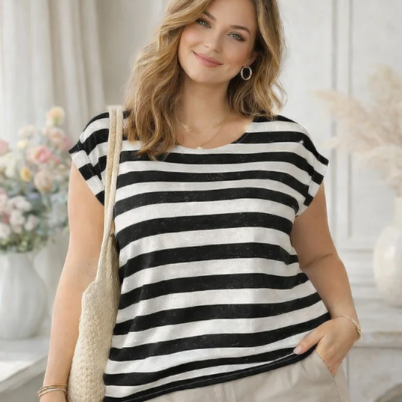 Anna Metallic Striped Soft Tee Shirt