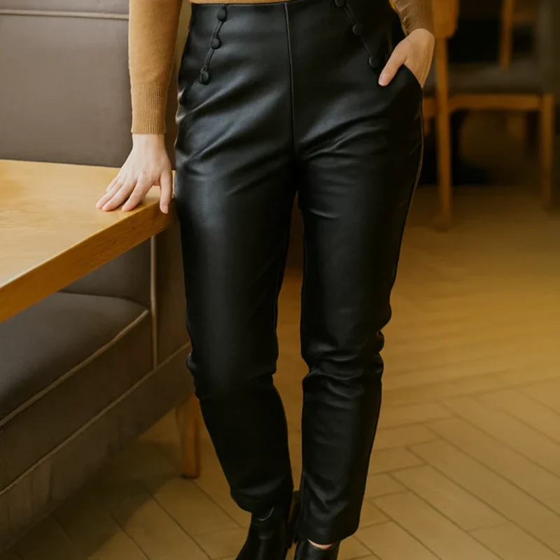 Button PU leather Bistretch Leggings
